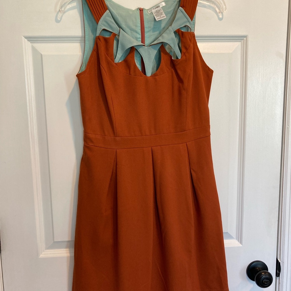 Esley Orange Halter Pleated Mini Dress
